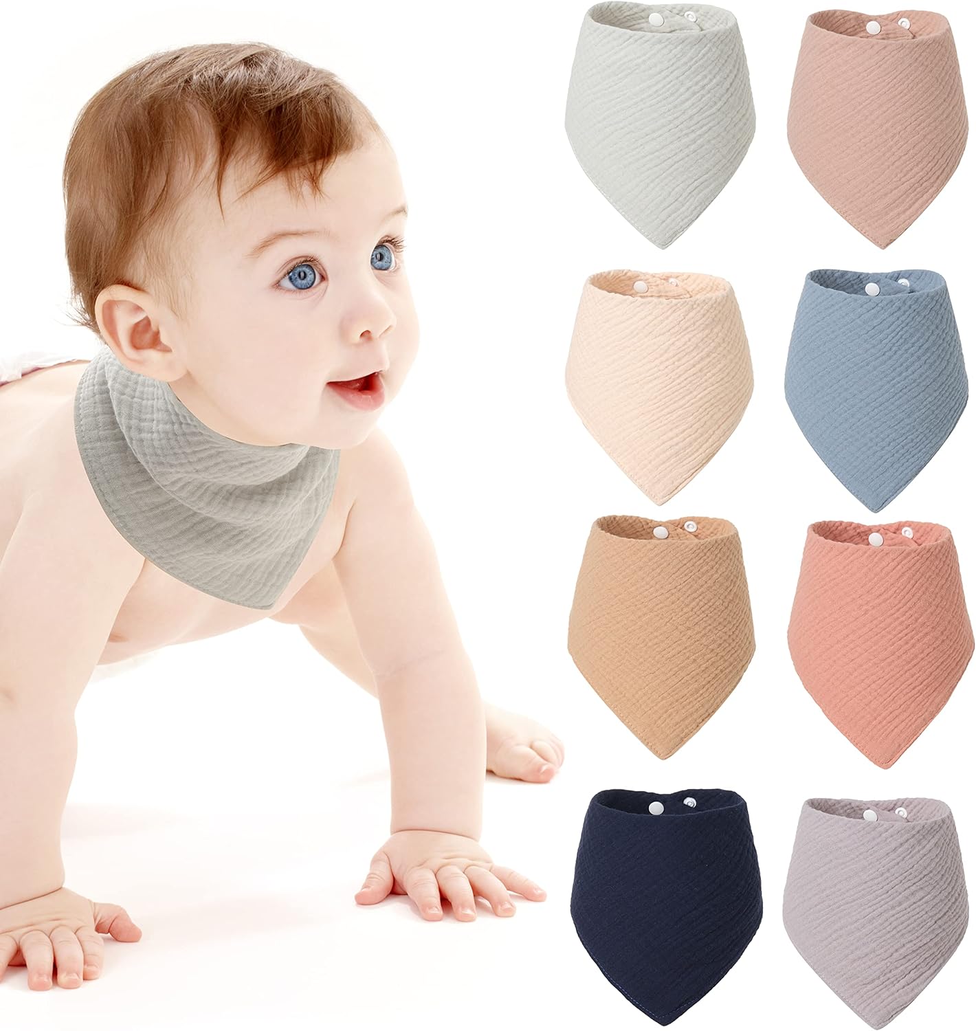 Rapotti Baby Drool Bibs Cotton for Boys and Girls Solid Colors 8 Pack Baby Bids Set for Teething and Drooling - Image 1